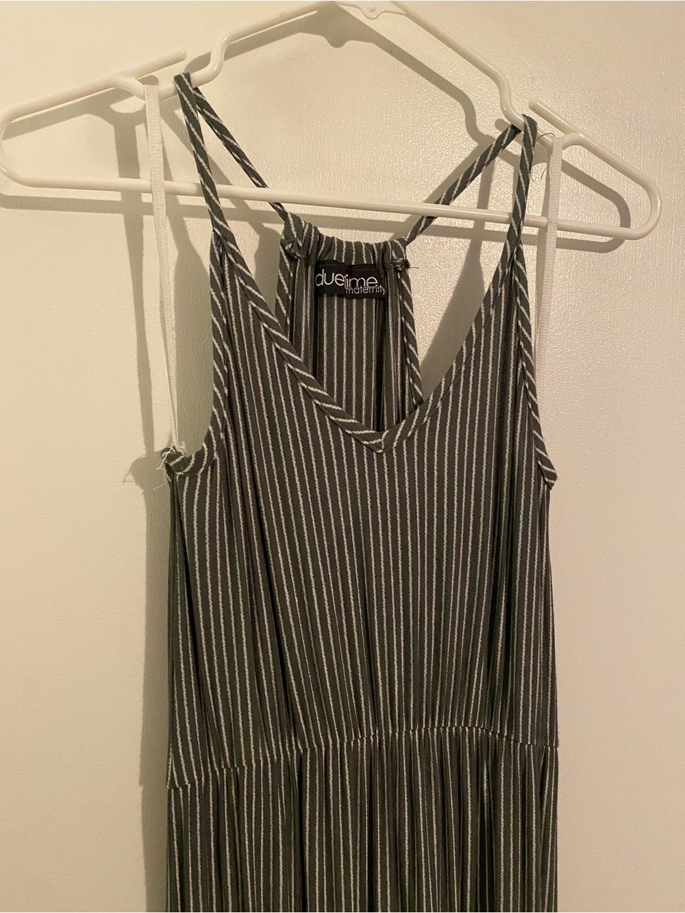 Due Time maternity Olive Green Striped Maxi Dress